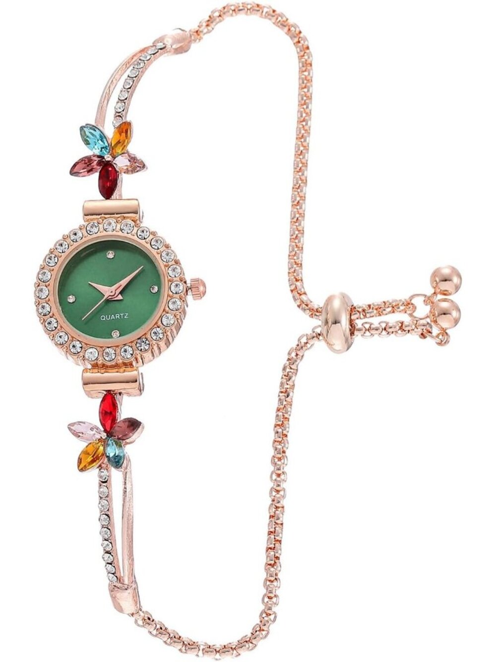 Women's Green Simple Floral Bracelet Watch Diamond Quartz Light Luxury Watch